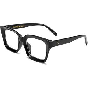 Womens Black Eyewear Oversized Square Thick Acetate Frame Light Blocking Glasses